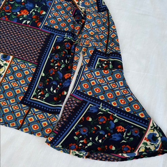 Hazel Anthropologie Boho Multicolor Floral Patchwork Blouse Bell Sleeve Women M - Picture 3 of 13